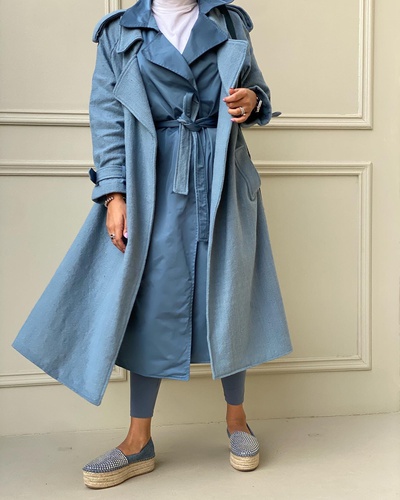 shades of blue trench coat